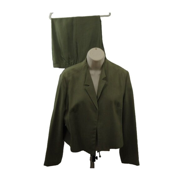 Henry Lee/Judith Hart Womens 2pc Open Front Jacket 14 100% Silk Pants 14P Green - Picture 2 of 11